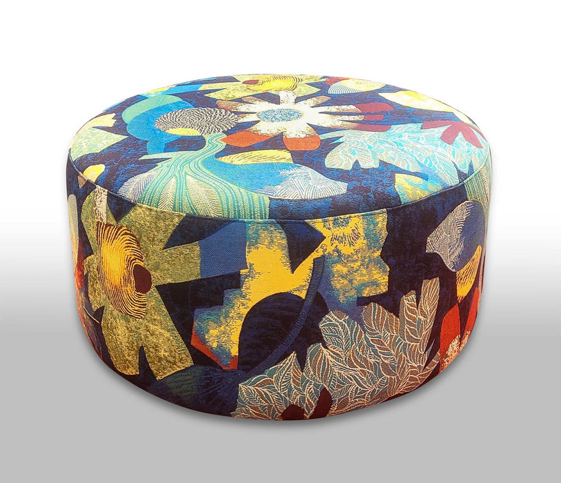 Abstract floral custom made fabric ottoman by Gorgeous Creatures