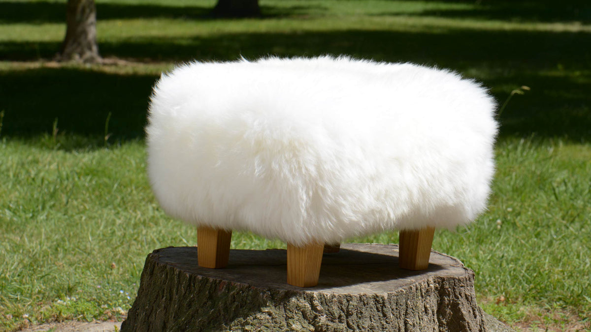 Wool Sheepskin Stool NZ White Sheepskin Footstool Furniture