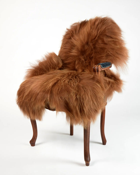 Warm chestnut brown Icelandic sheepskin with long wool