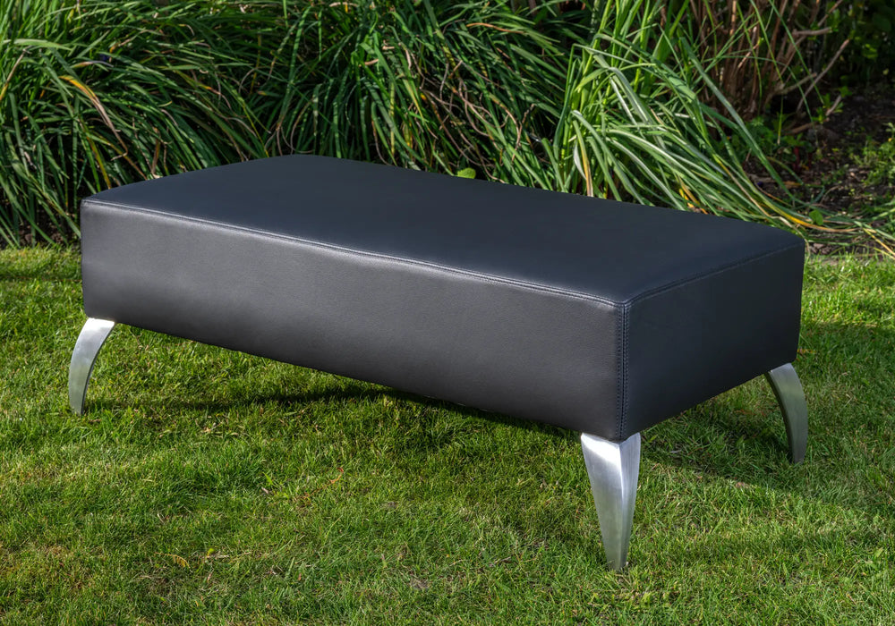 Black leather ottoman made in Hawkes Bay