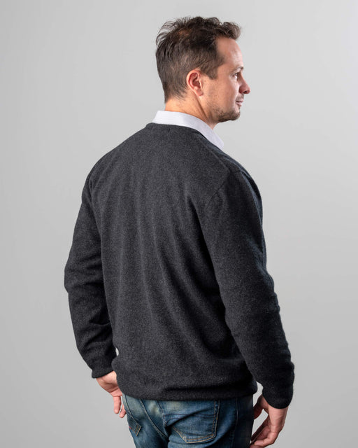 Native World Charcoal Men's Possum Merino Plain Wool Sweater - NB121