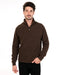 Man wearing a brown half-zip sweater made from possum merino