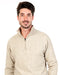 Man wearing a beige pullover with a zipper made from possum merino wool