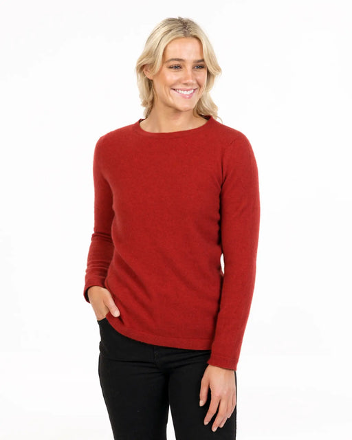 NB682 womens crew neck possum merino sweater in scarlet red