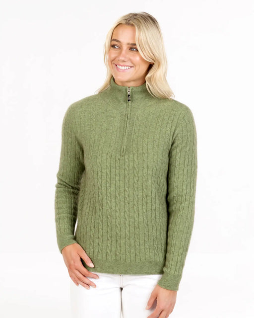 NB900 womens cable knit possum merino sweater green