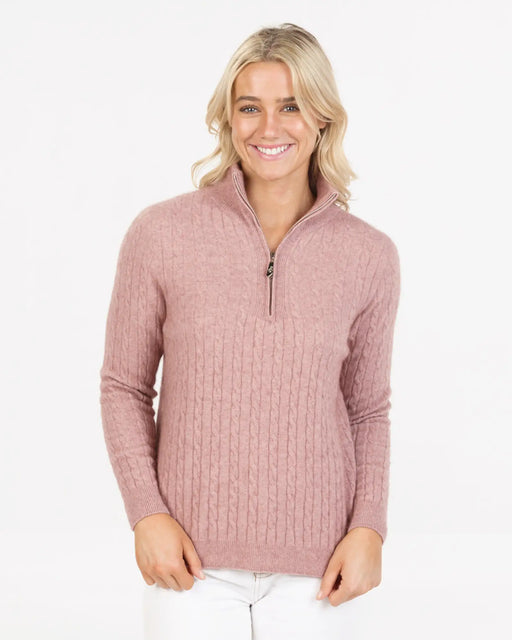 NB900 half zip cable knit womens sweater Lily Pink