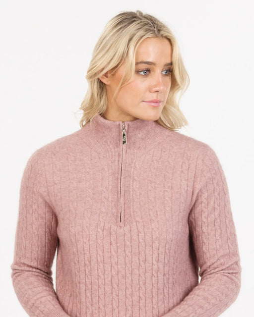 NB900 half zip cable knit womens sweater Lily Pink