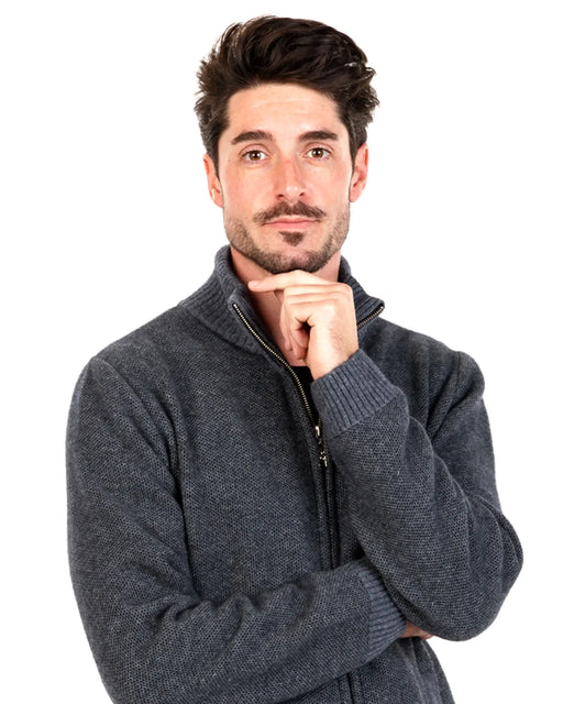 NE439 Mens textured possum merino zip jacket in sky blue