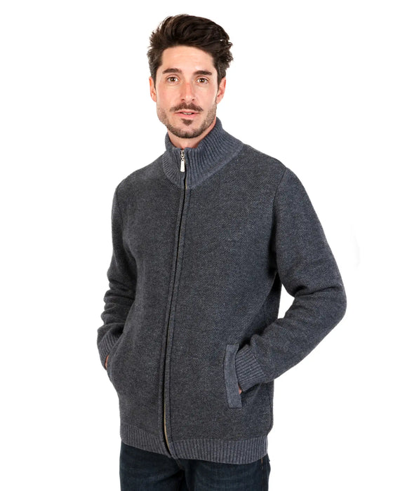NE439 Mens textured possum merino zip jacket in sky blue