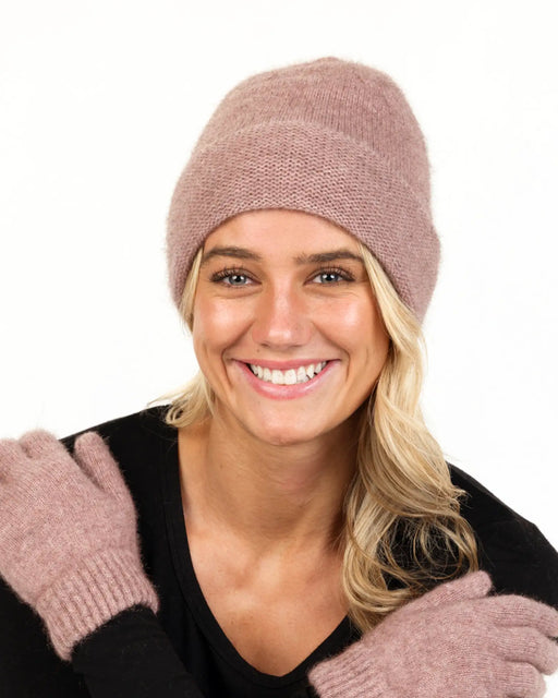 NX101 possum merino wool beanie in lily pink