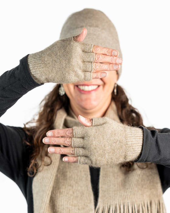 Possum & Merino Gloves Beige  Fingerless Gloves Australia