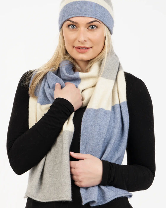 NX824 travel scarf in crystal blue stripes