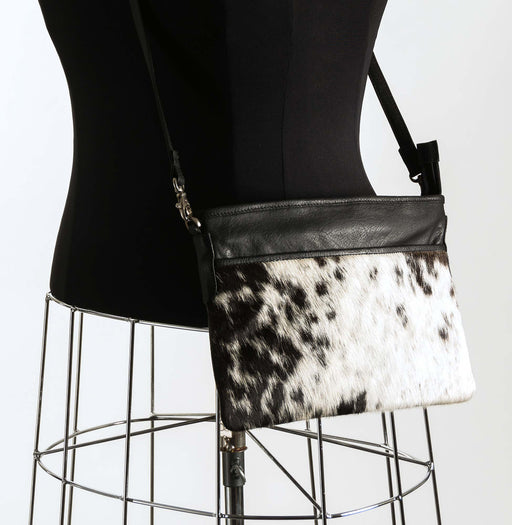 Cross-Body Handbag in black and white cowhide