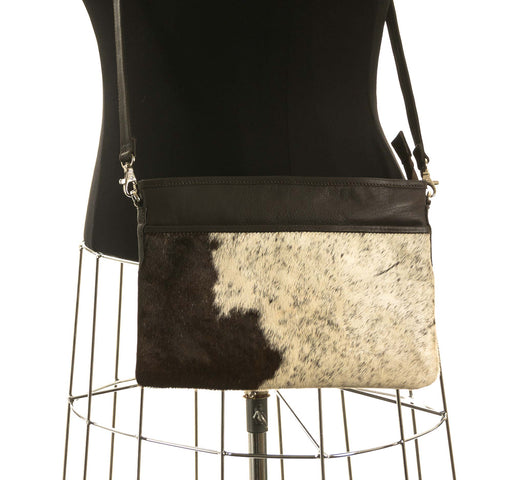 Chocolate & White Cross-Body Cowhide Handbag #13