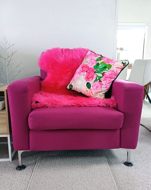 Bright Hot Pink Sheepskin Rug  on Fushia chair