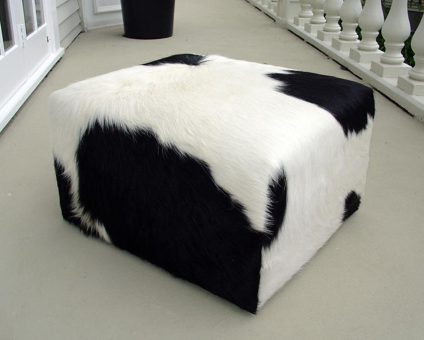 Cube ottoman footstool black and white cowhide