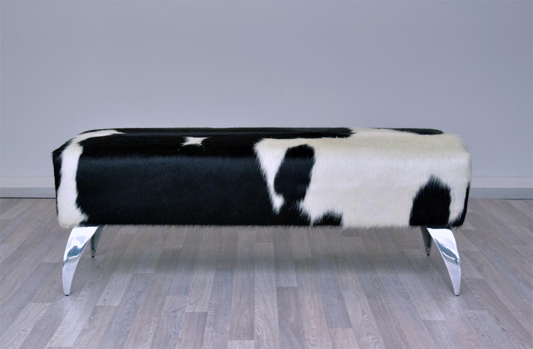 Cowhide Leather Ottoman with Curved Aluminium Legs 100x36x40cm