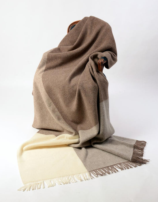 St Bathans wool blanket chocolate and cream colour block