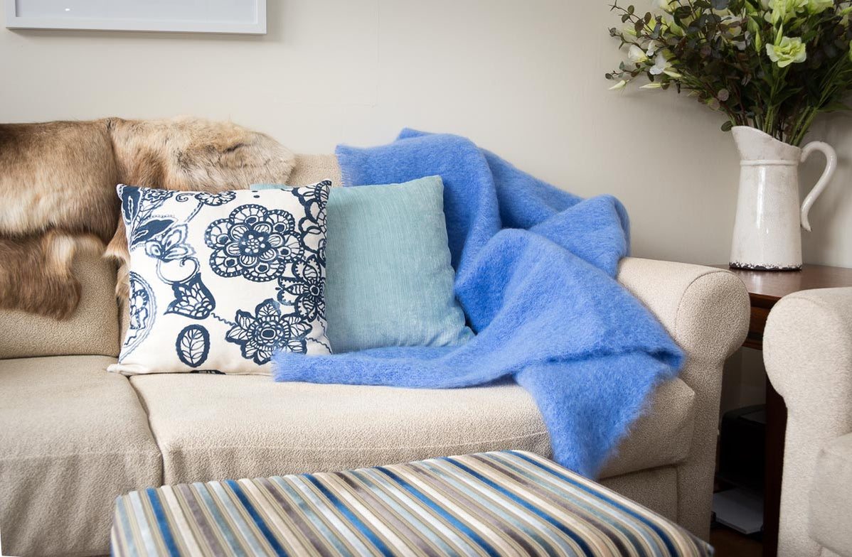 Provence Blue Throw Rug Lavender Mohair Chair Throw NZ Made