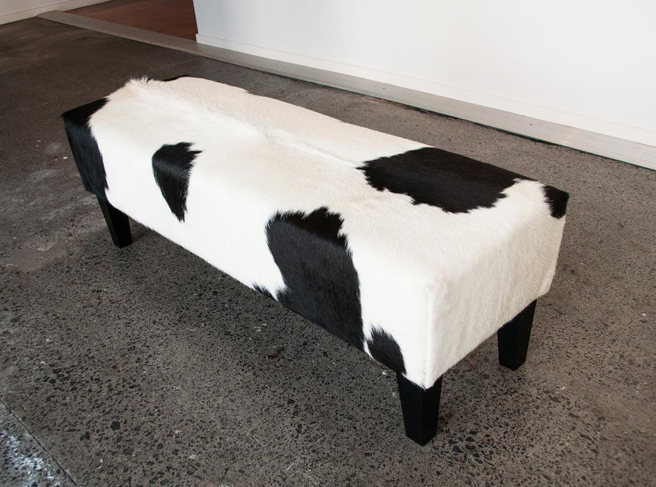 Black & white cowhide bench seat ottoman